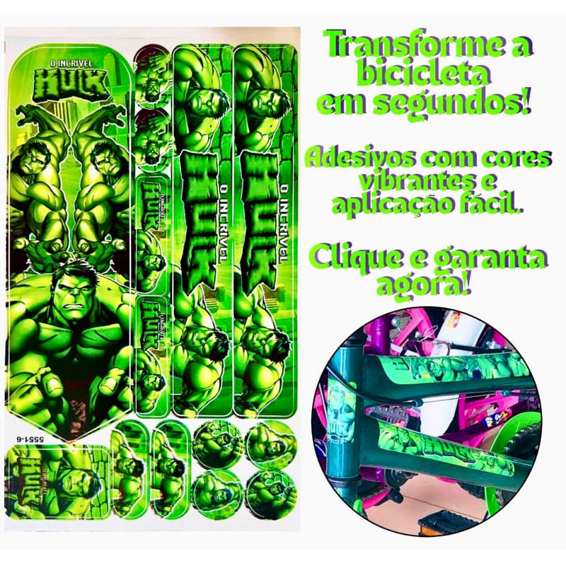 Adesivo Hulk Bicicleta Cartela Infantil Marvel Bike