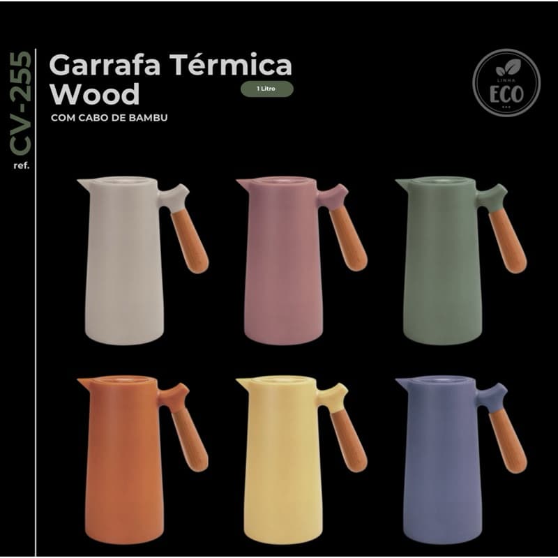 Garrafa Térmica 1 Litro Wood Café Chá Água Cabo Madeira - Casa Vita