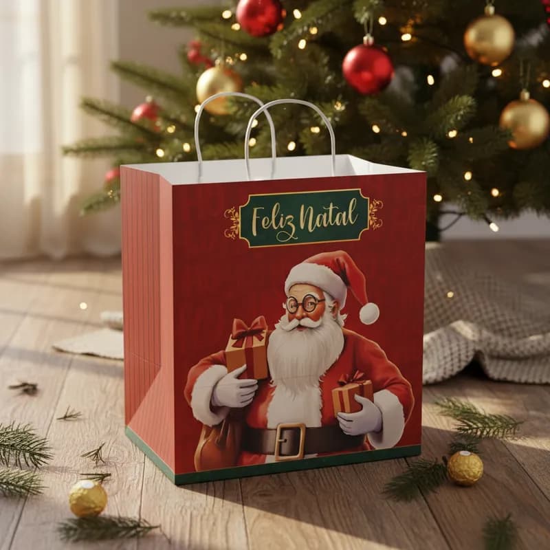 kit 10 Sacola de Natal para presente Papel Natal Noel Embalagem de Presente c/ Alça Reforçada