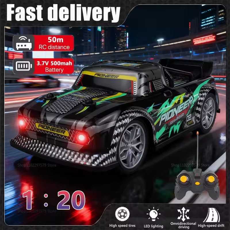 Carro controle remoto drift com luzes escala 1:20 deriva rc carro de alta velocidade