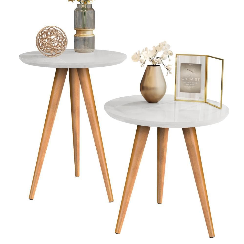 Conjunto 2 Mesas Design Retrô com Pés Palito para Sala Duplo Classik
