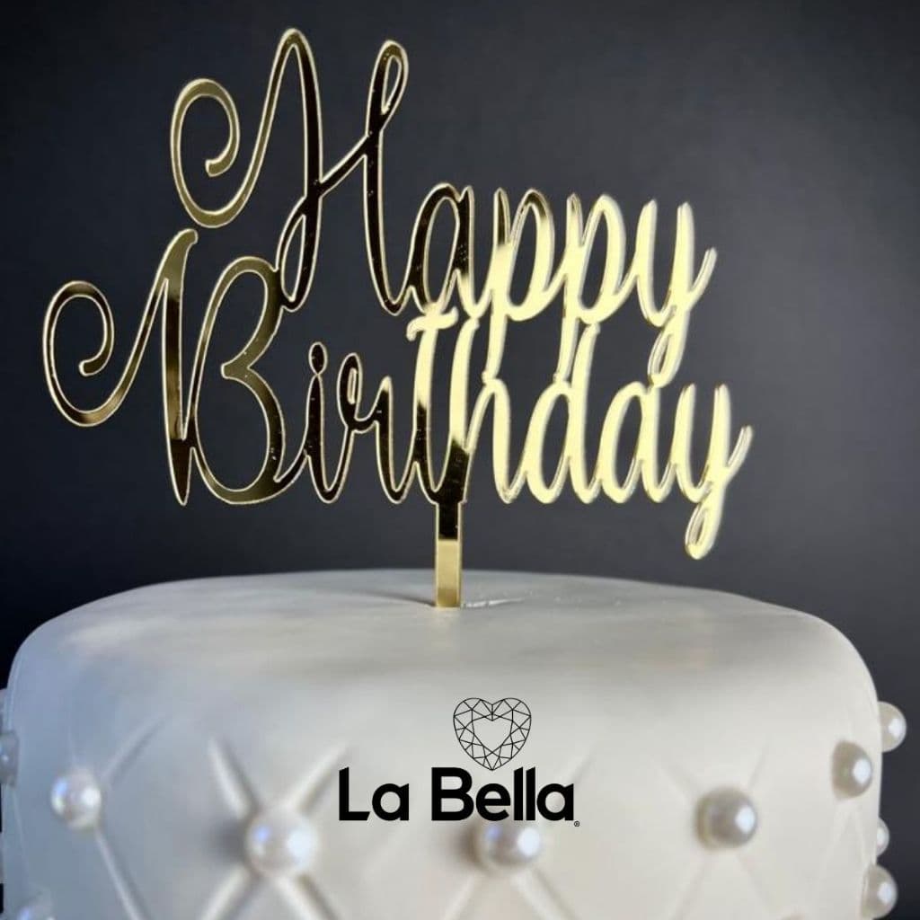 Topo De Bolo Happy Birthday Feliz Aniversário Acrílico Dourado Topper Happy Birthday