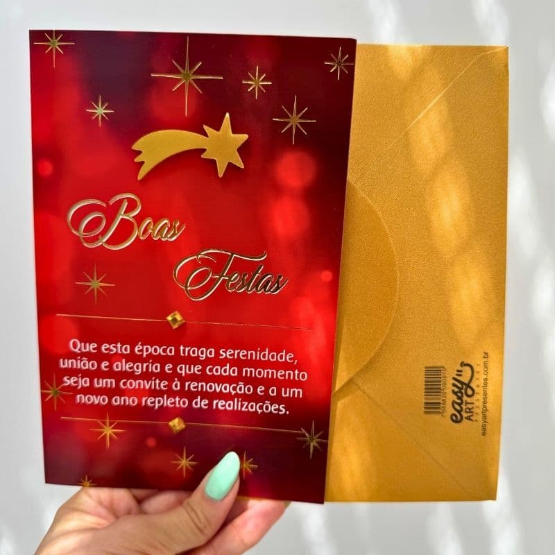 Cartão de Natal e Ano Novo Grande + Envelope Dourado | Boas Festas