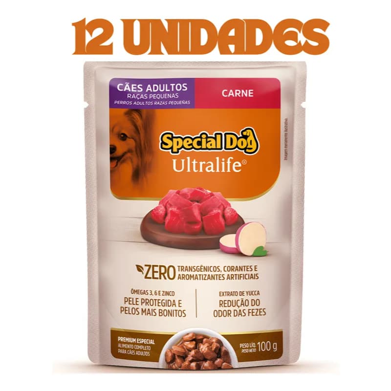 Kit 12 Sache Special Dog Ultralife Cachorros Raças Pequenas Sabor Carne 100g cada