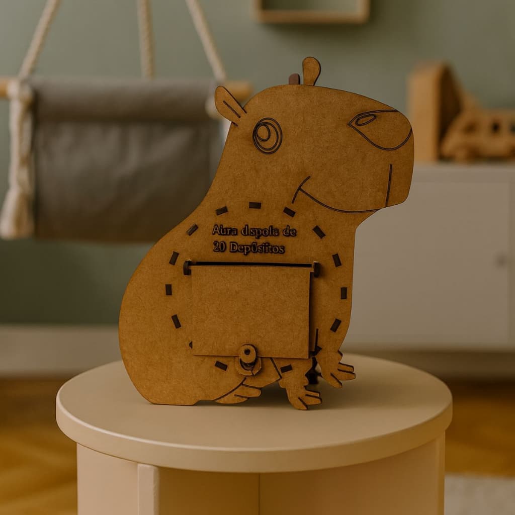 Cofre Capivara Desafio 200 Reais Cofrinho Caixa Dinheiro Poupança Crianças - MDF