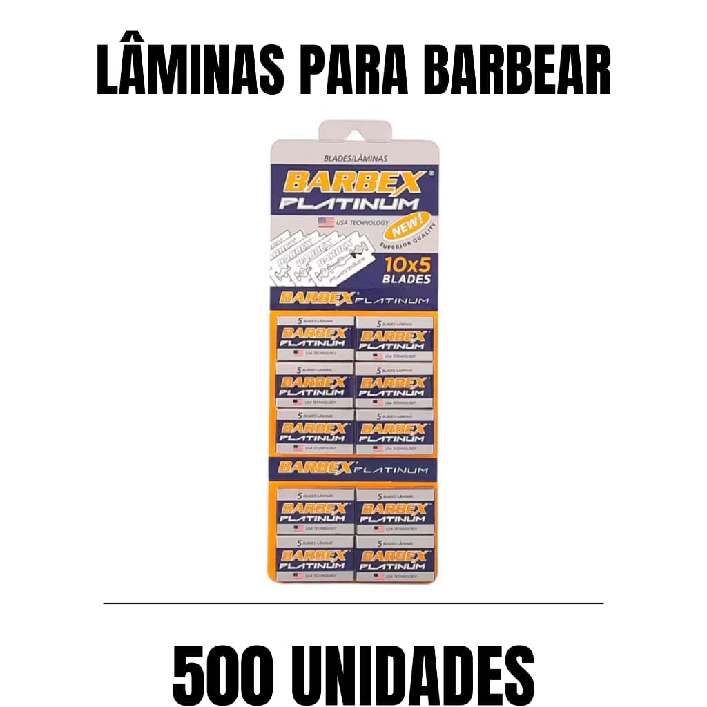 Kit 500 Unidades Lâminas Barbex Platinum Para Barbear  Aço Inoxidável Profissional