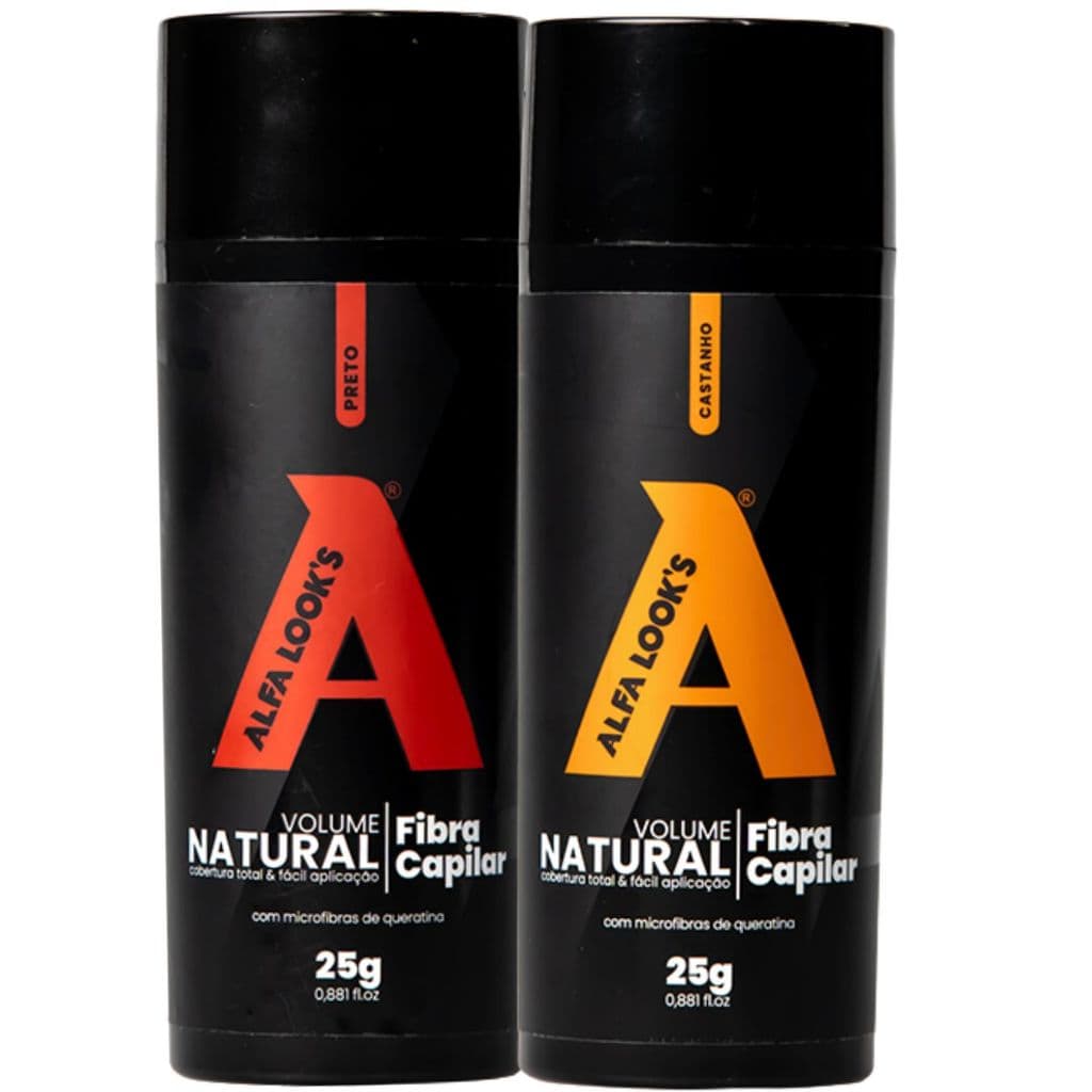 FIBRA CAPILAR 25G ALFA LOOKS COM OU SEM APLICADOR OPÇÕES PRETO E CASTANHO