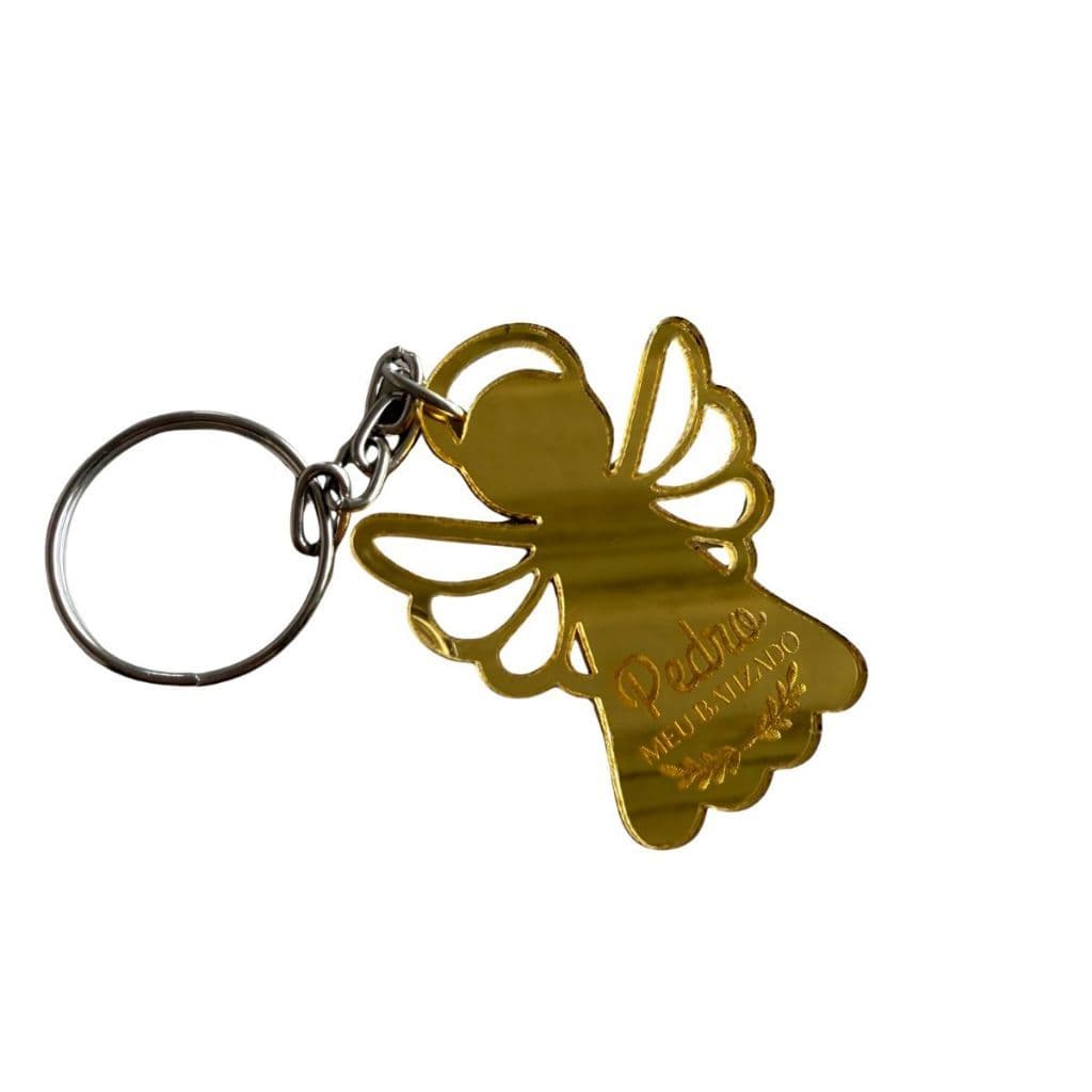 Kits Chaveiros Personalizados Acrílico Anjo Batizado Dourado Eventos Enfeite Decoração Lembrancinha