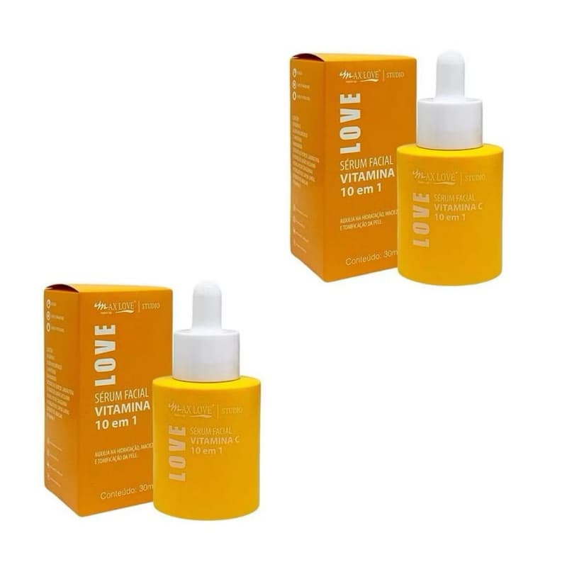 kit com 2 Séruns Max Love - Vitamina C - Rosa Mosqueta - Redutor de Poros - 3 em 1