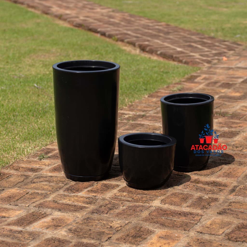 kit 3 vasos decorativos para plantas em polietileno C/PRATO- desing premium para jardim e decoração
