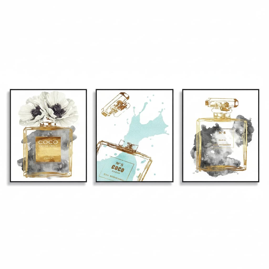 Quadros decorativos Perfumes aquarela (3 peças)