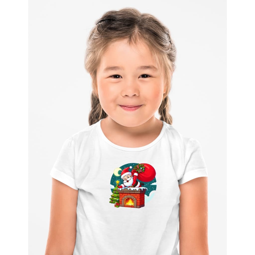 Camiseta Natalina Kids Papai Noel com Saco de Presentes Infantil Crianças Menino Menina