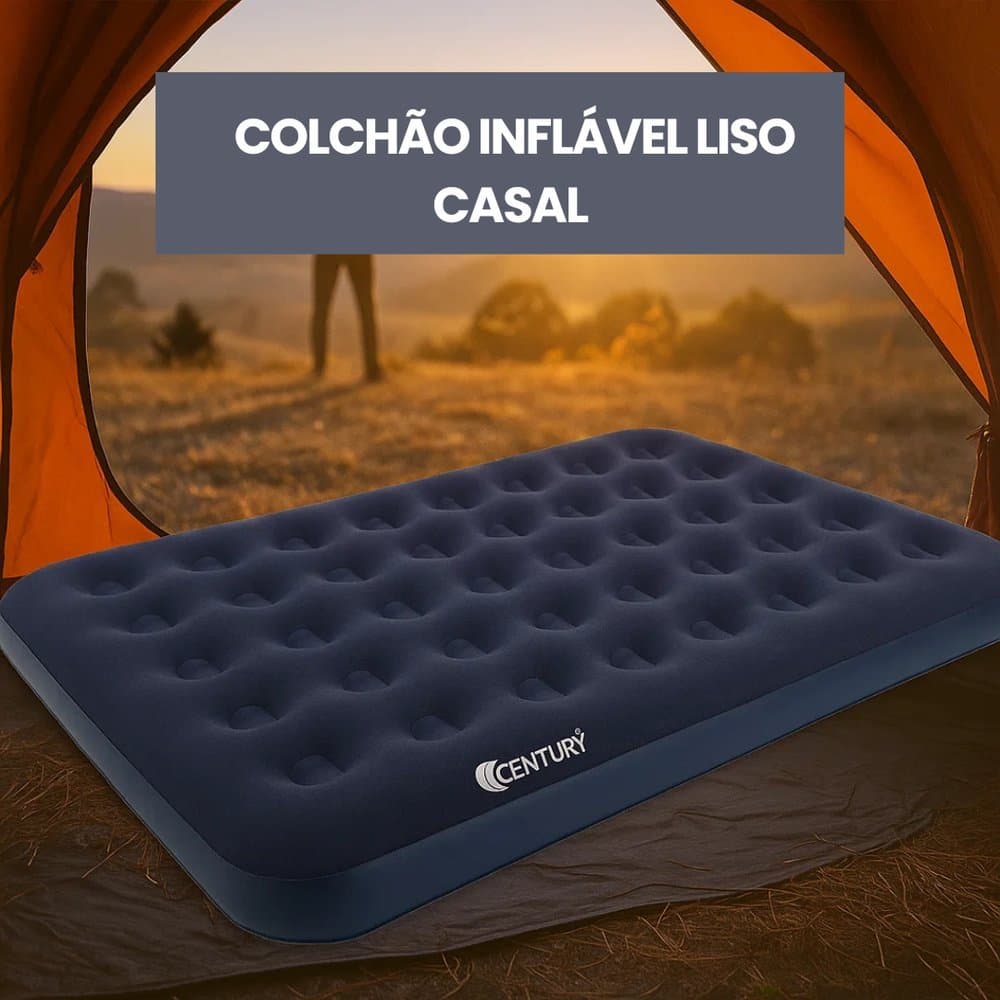 Colchão Inflável Casal Compacto Portátil Resistente Azul Conforto Durable