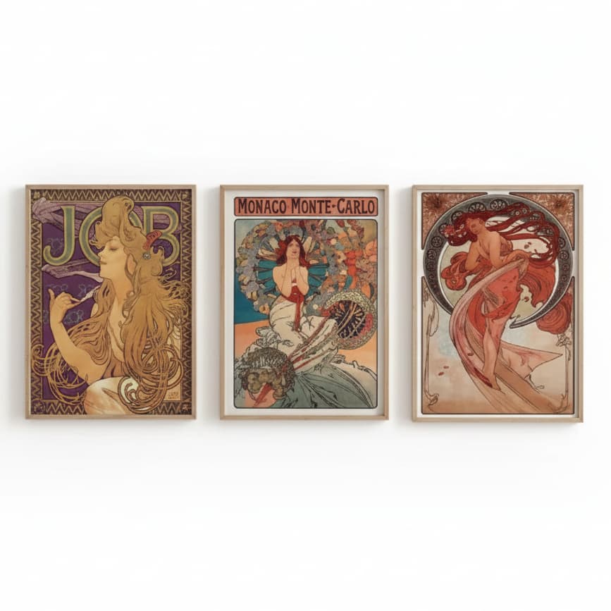 Quadros decorativos  Retrato Alphonse Mucha, Pintura  (3 peças)