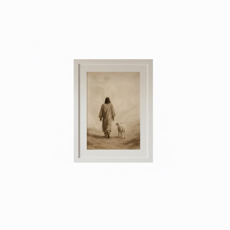 Quadro Decorativo Jesus E Ovelha Bom Pastor Cristão Minimalista | Sala Quarto 30x40 40x60