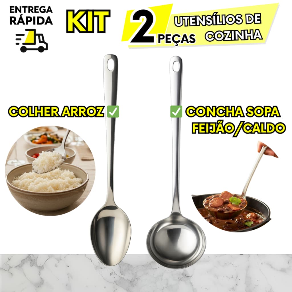 Colher Arroz e Concha Feijão Em Aço Inox Utensílios Para o Dia a Dia Indispensável Para Cozinha