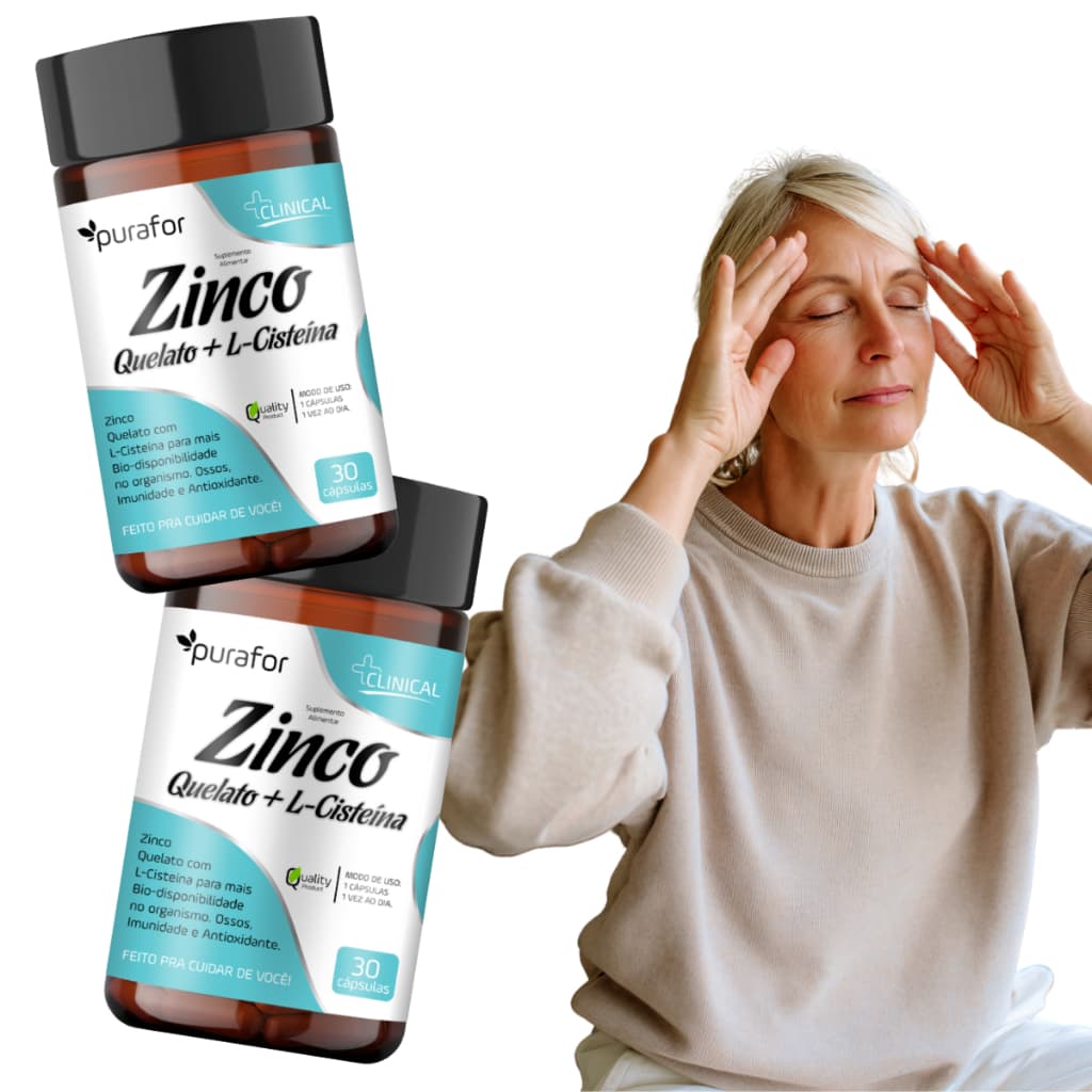 Kit 2 Suplementos Zinco Quelato + L-Cisteína Purafor –2 Potes de 30 Cáps Cada para Imunidade + Energia + Disposição