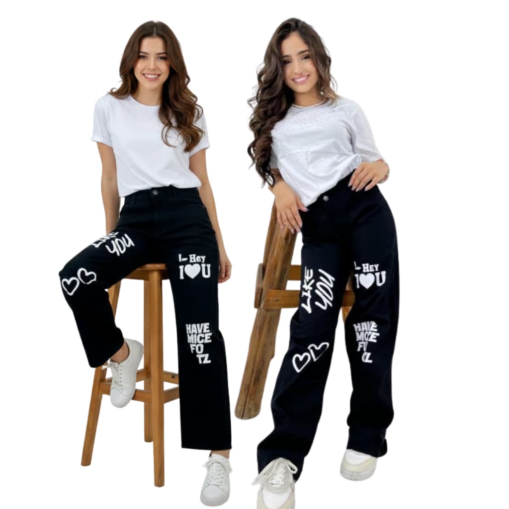 Calça Jeans Wide Leg Preta Destroyed Juvenil Premium Detalhe Estilo Gringa Blogueirinha Moda Kids