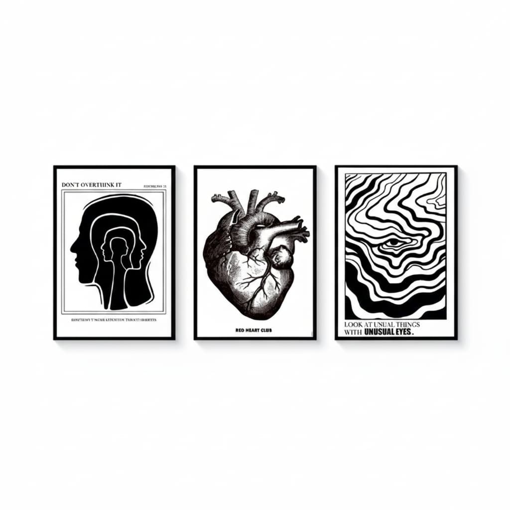 Quadros decorativos Preto e branco libera sua mente psicodélica pintura (3 peças)