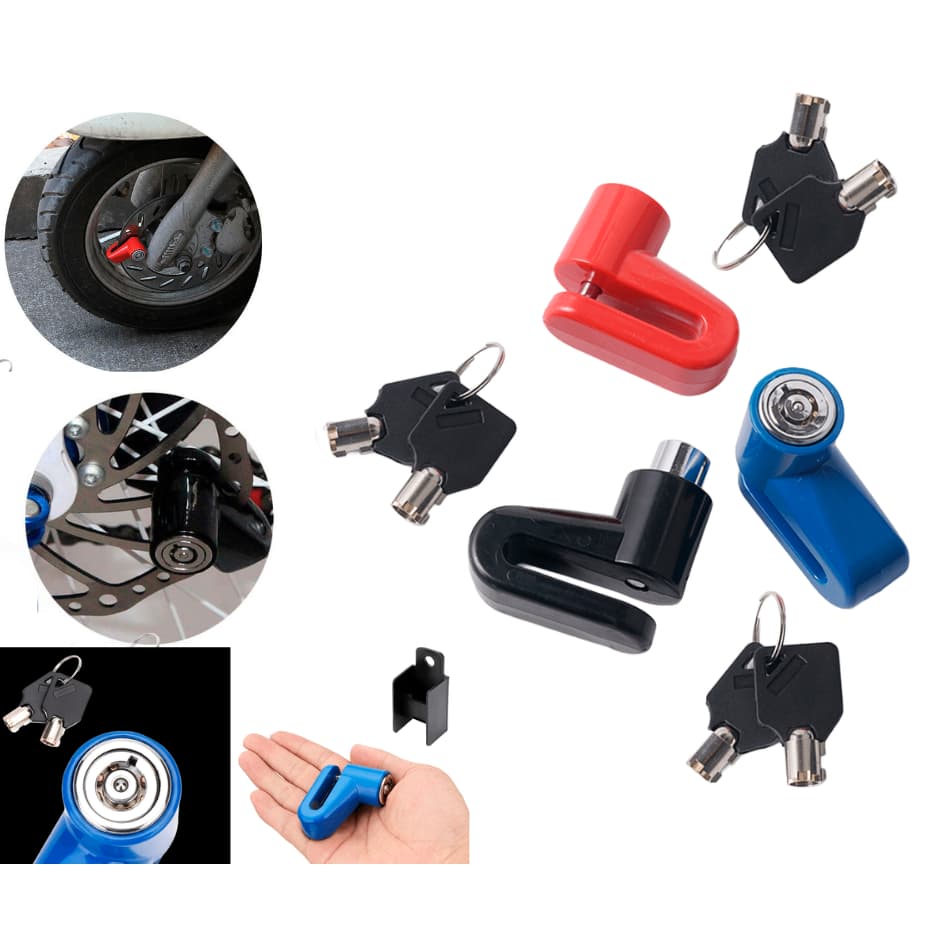 KIT TRAVA DISCO DE FREIO CADEADO AÇO RESISTENTE ANTIFURTO 1 SUPORTE PARA TRANSPORTE 2 CHAVES MOTO OU BICICLETA