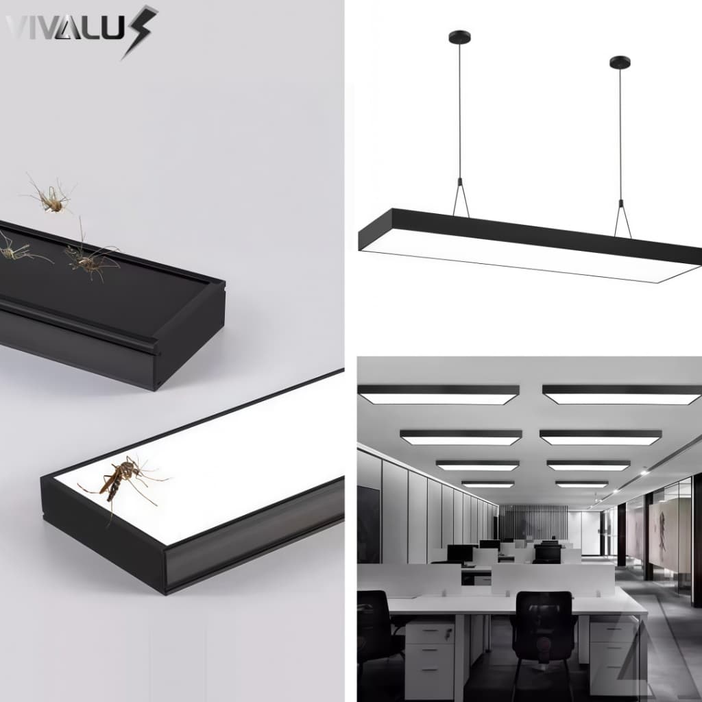 Pendente Escritório Led Linear 4000k Retangular Plafon Sobrepor Preto Bivolt 60cm 90cm 120cm 54W