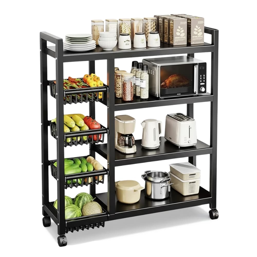 Suporte de Micro-ondas com Fruteira de Chão - Preto Fosco