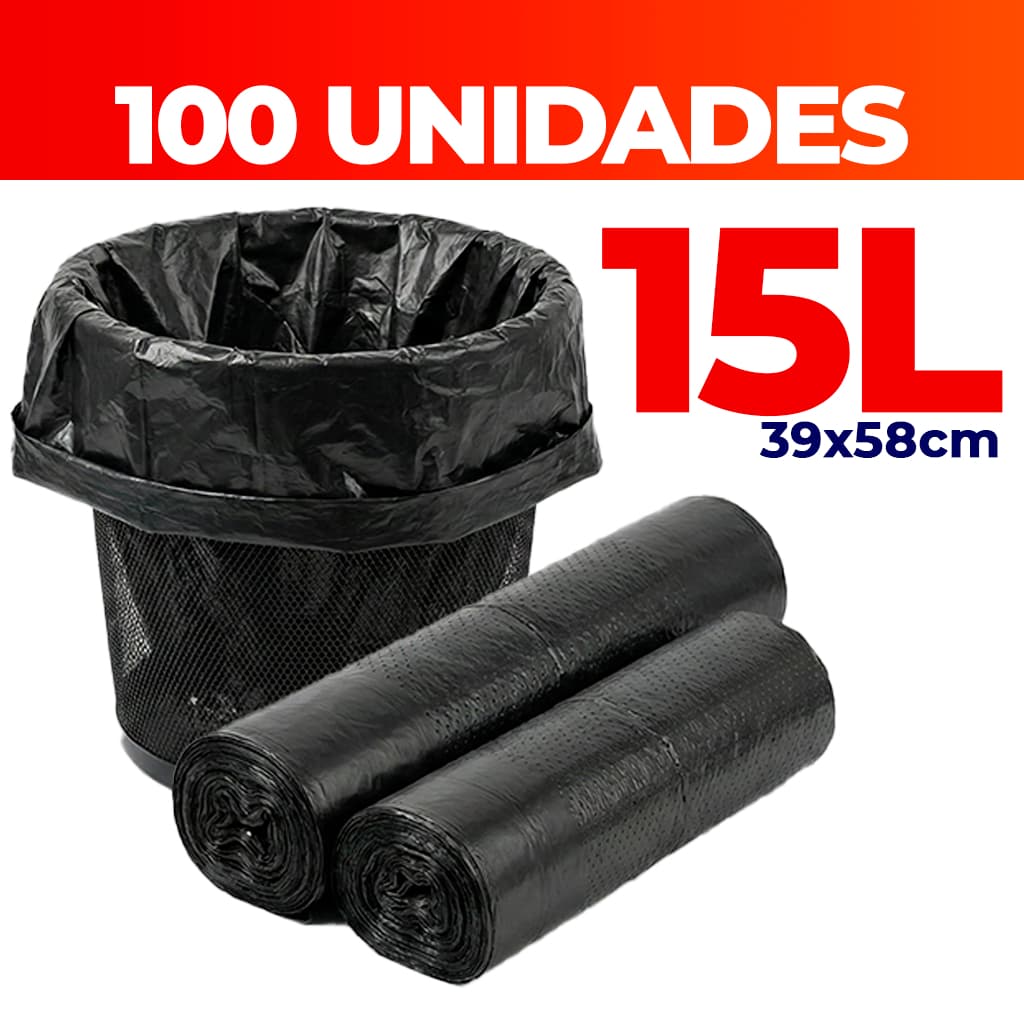 Saco de Lixo 15 Litros Reforçado Pacote com 100 unidades de Sacos Para Lixo Resistentes