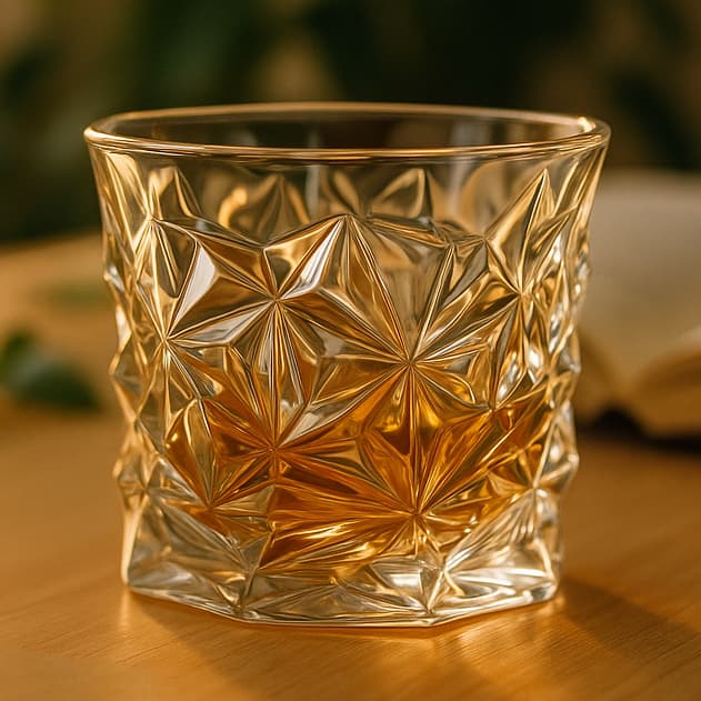 Copo de Vidro 250mL Lapidado Geométrico Whisky Drinks Premium Icefield