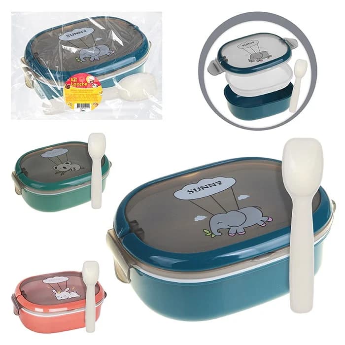 Kit de lanche/marmita infantil com talher e trava - 19,5x13,8cm