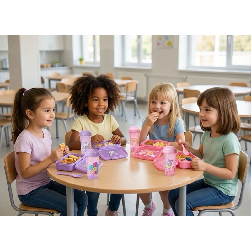 Kit Marmita Menina Infantil com Talher de Plástico e Garrafa Lancheira Escolar Creche