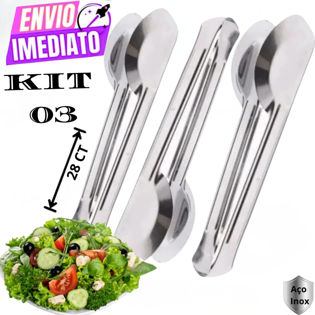 Kit 03 Pegadores  universal  Inox Utensílios para Cozinha Pegador de Massa, Salada, Frios, l