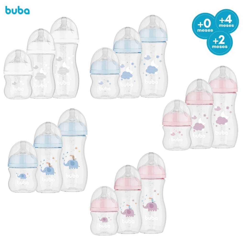 Kit 3 Mamadeira Buba Easy Flow Antivazamento 120 ml/270 ml/330 ml anticólica buba Pétala Silicone Macio