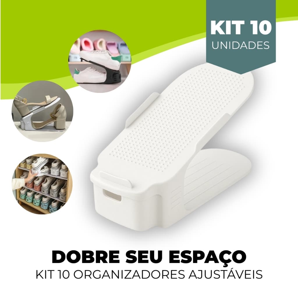 Kit 10 Unidades Organizadores De Sapato E Tênis - BRANCO Com Regulagem