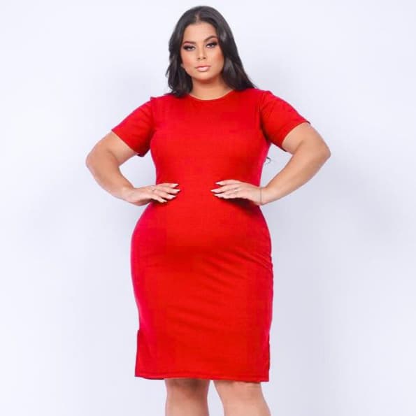 Vestido Feminino Plus Size Gordinha Malha Canelado Básico Manguinha