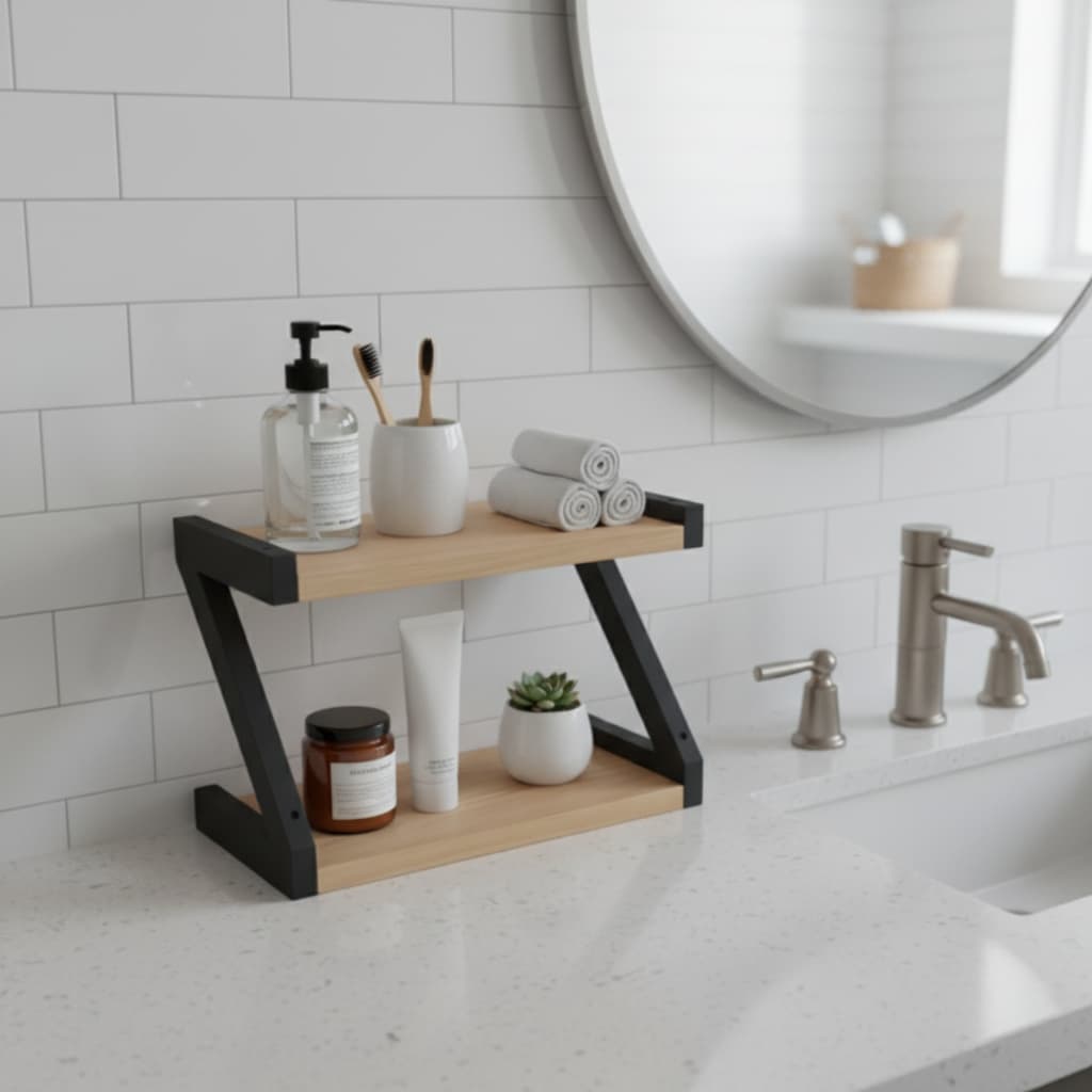 Nicho Z Multiuso 2 Andares | Madeira Natural | Organizador para Cozinha, Escritório, Maquiagem e Decoração