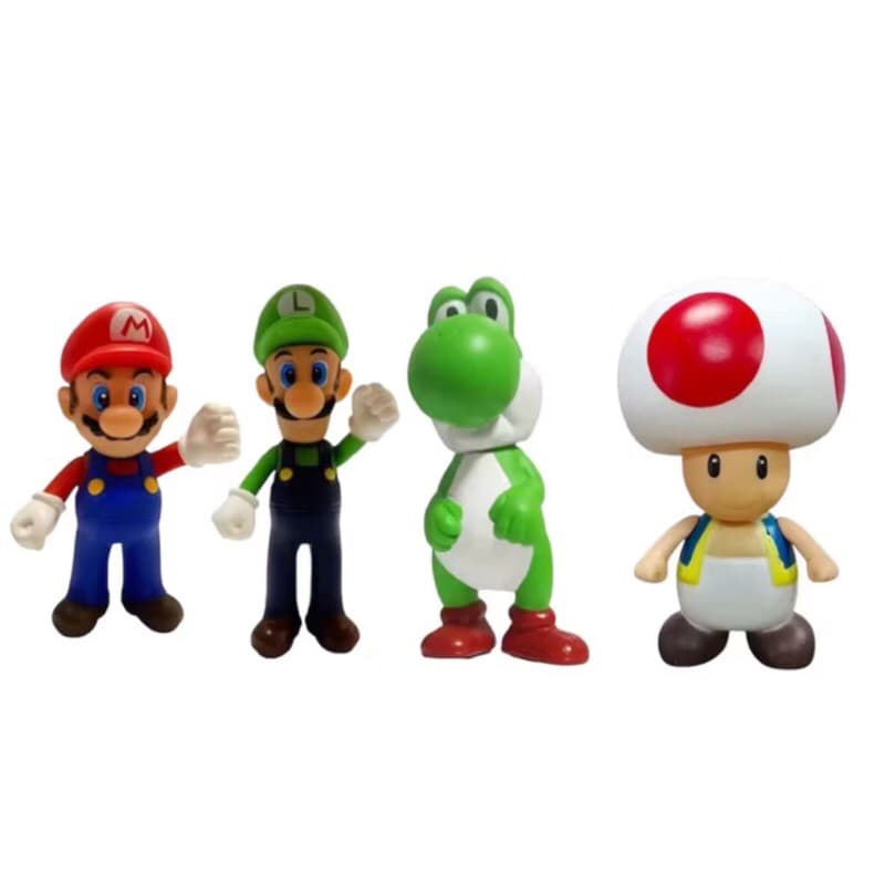 kit 4 Bonecos Super Mario, Luigi, Yoshi e cogumelo