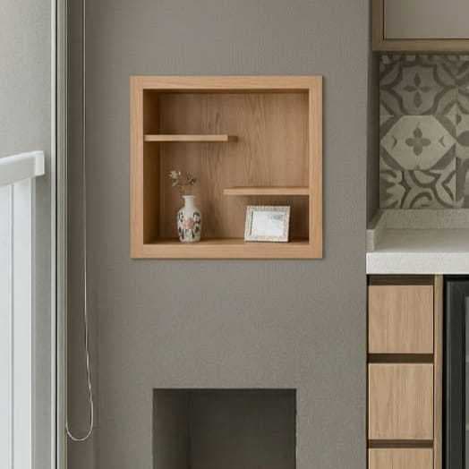Tampa de Churrasqueira em MDF com Prateleiras – Nicho Decorativo Sob Medida