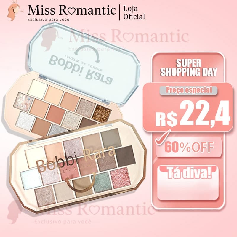Paleta de Sombras Bobbi Rara 16 Cores – Tons Neutros, Glitter e Brilho para Dia e Noite
