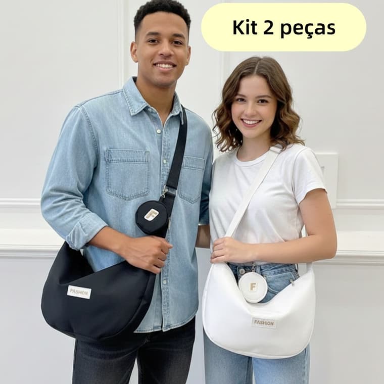 Bolsa Transversal Unissex de Nylon Meia Lua com Alça Ajustável e Porta Moedas Casual para Dia a Dia Escola e Viagem