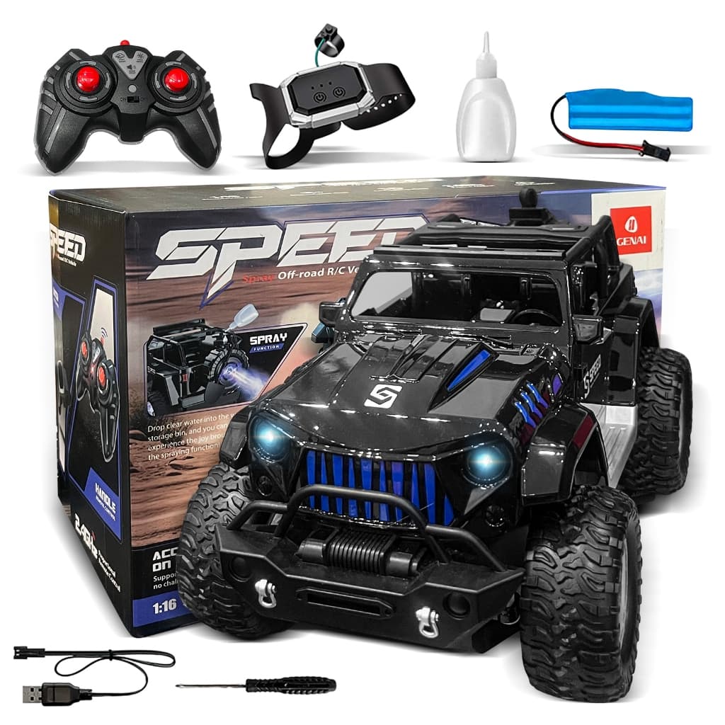 Carro Controle Remoto Off-Road,Controle Duplo(Joystick + Relógio Gestos),Luzes LED e Som,Resistente a Quedas