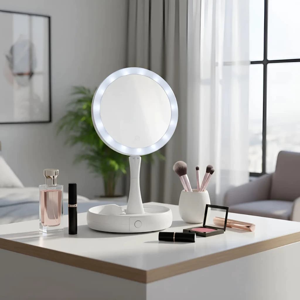 Espelho de Maquiagem LED Dupla-Face 10x Aumento | Compacto e Dobrável para Viagem e Cuidados Pessoais
