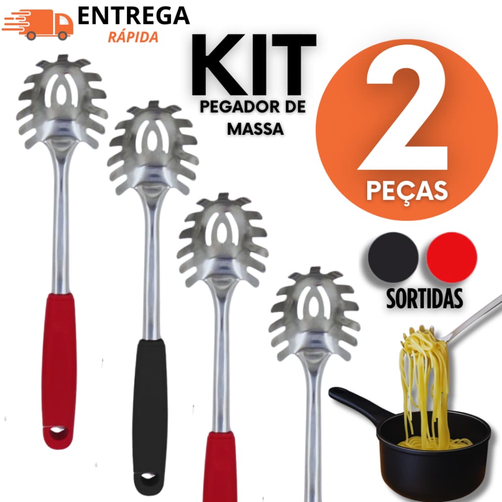 Pegador De Massa Inox 29cm Linha Black Para Servir Macarrão Salada Uso Em Cozinha Casa