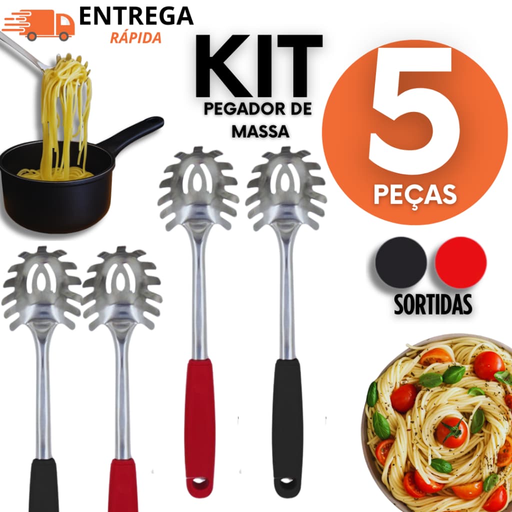 Pegador De Massas 29cm Inox Linha Black Para Servir Espaguete Salada Uso Em Cozinha Profissional