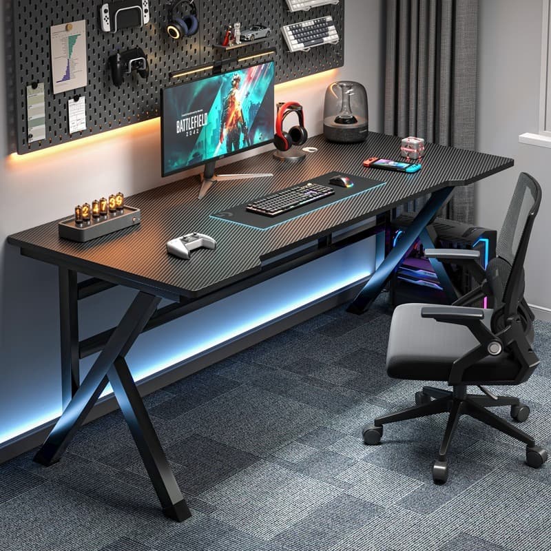 Mesa de jogos com prateleira, carbono anti-riscos, mesa para transmissão ao vivo, mesa para PC