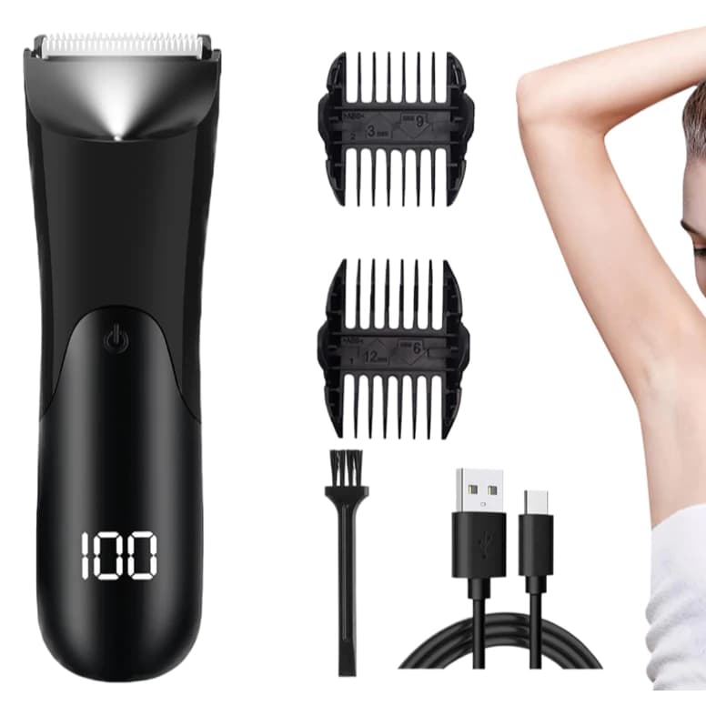 Aparador de pelos corporal unissex, à prova d'água, elétrico e recarregável + 4 acessórios