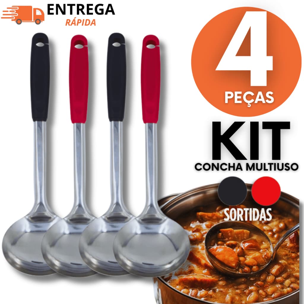 Concha Inox Linha Black com Cabo Silicone para Servir Feijão Caldos Sopas em Cozinha Restaurante