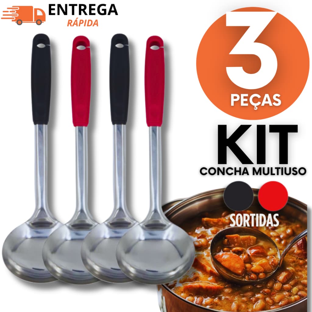 Concha Inox Linha Black Cabo Silicone Para Feijão Caldos Sopas Uso Em Cozinha Doméstica Restaurante