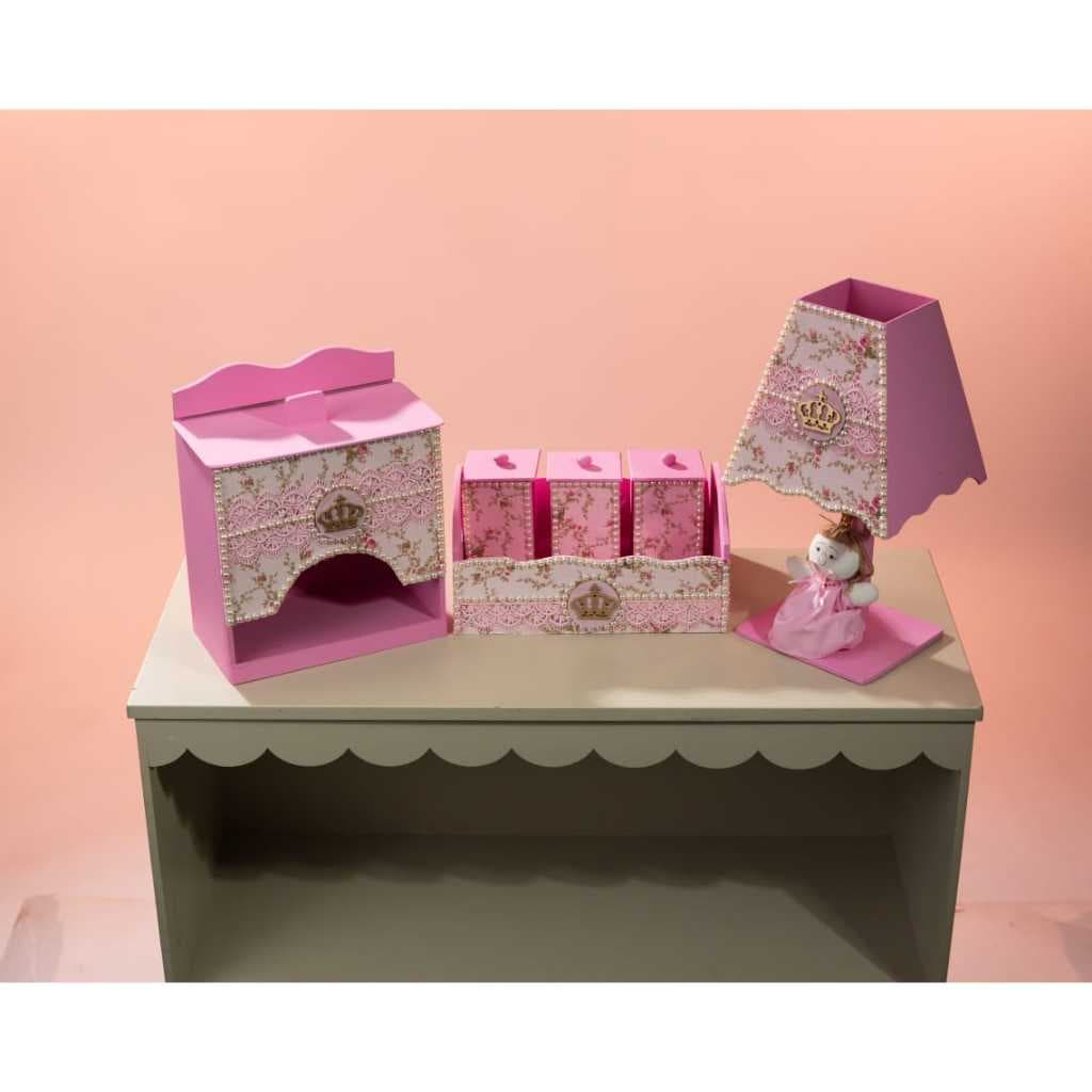 Kit Higiene Bebé 6 Peças MDF Modelos Coroa, Nuvem, Arebesco Variados