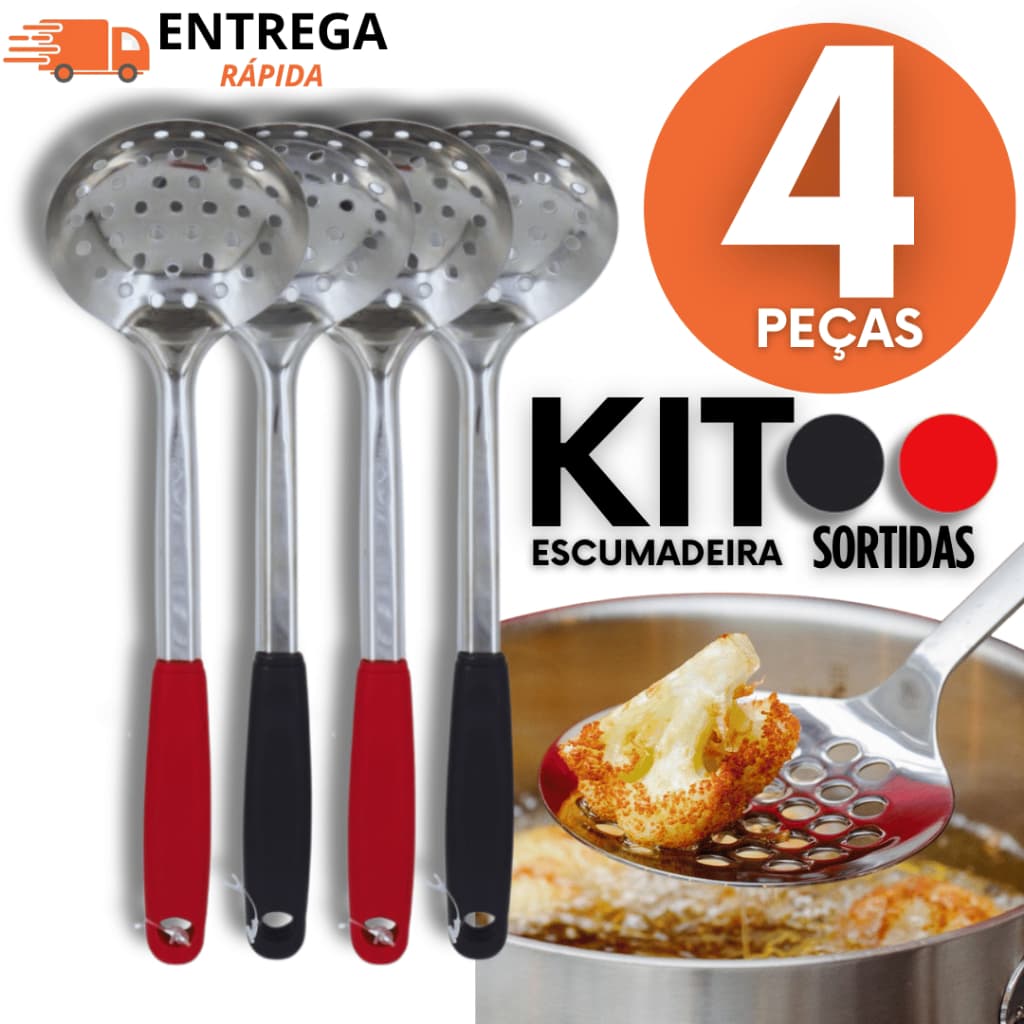 Escumadeira 29,8cm Inox Linha Black Para Frituras Escorrer Alimentos Uso Em Cozinha Restaurante
