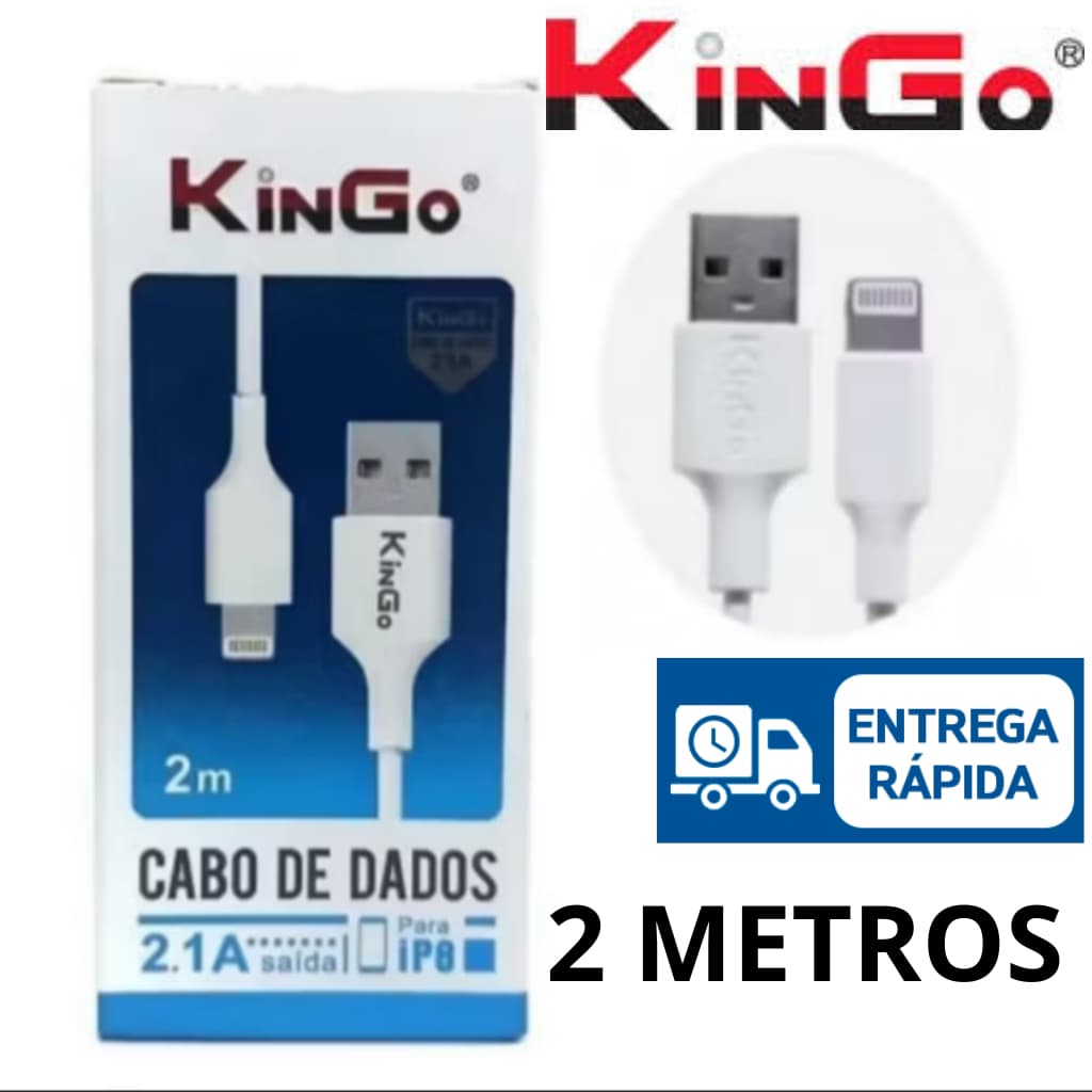 Cabo Kingo 2m Original Turbo Reforçado – iPhone / Tipo-C / V8  TIPO-C X TIPO-C– Carregamento Rápido